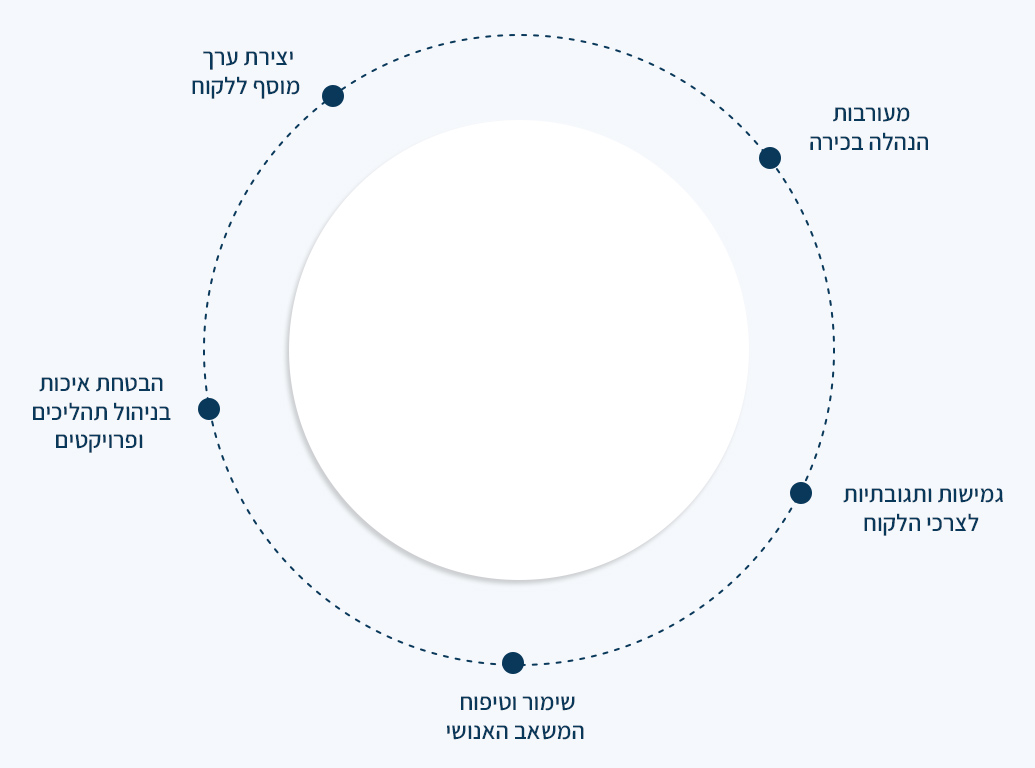 מעורבות הנהלה בכירה, יצירת ערך מוסף ללקוח, גמישות ותגובתיות לצרכי הלקוח, שימור וטיפוח המשאב האנושי, הבטחת איכות בניהול תהליכים ופרויקטים